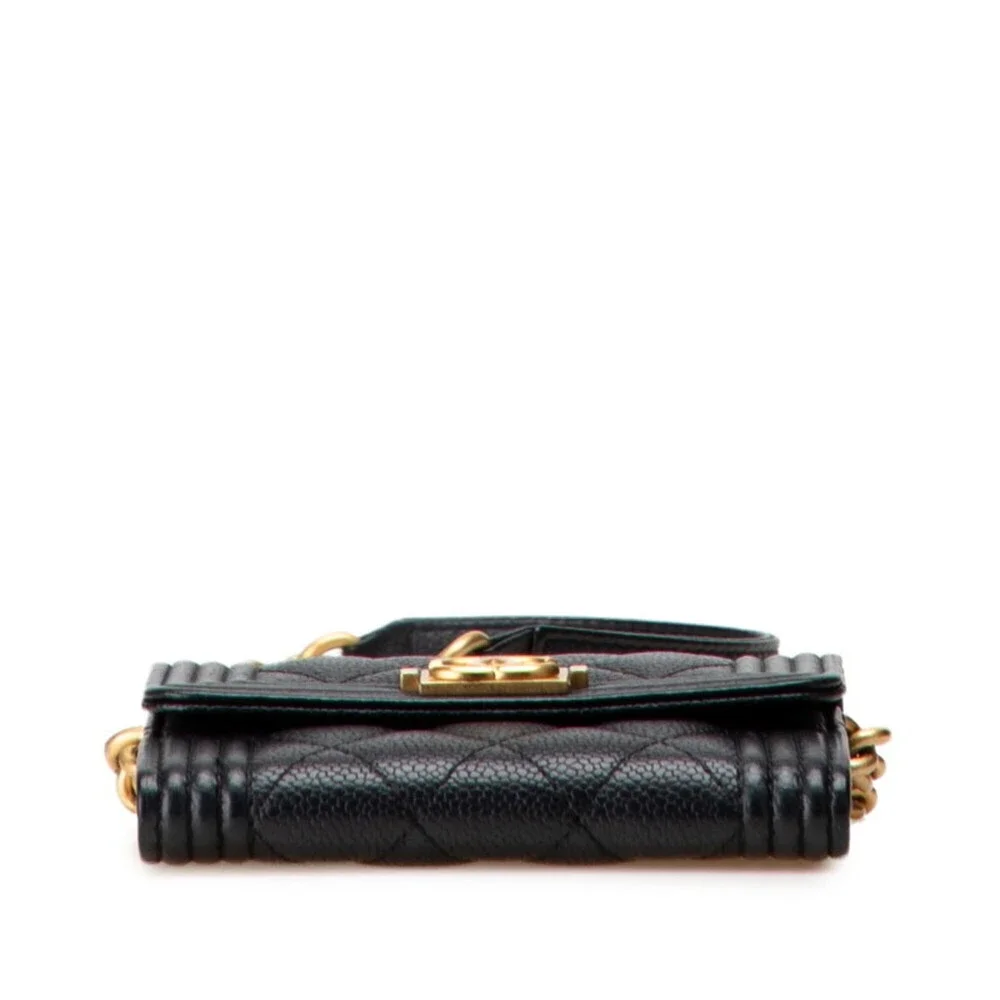 CHANEL Black Caviar Leather Logo Wallet